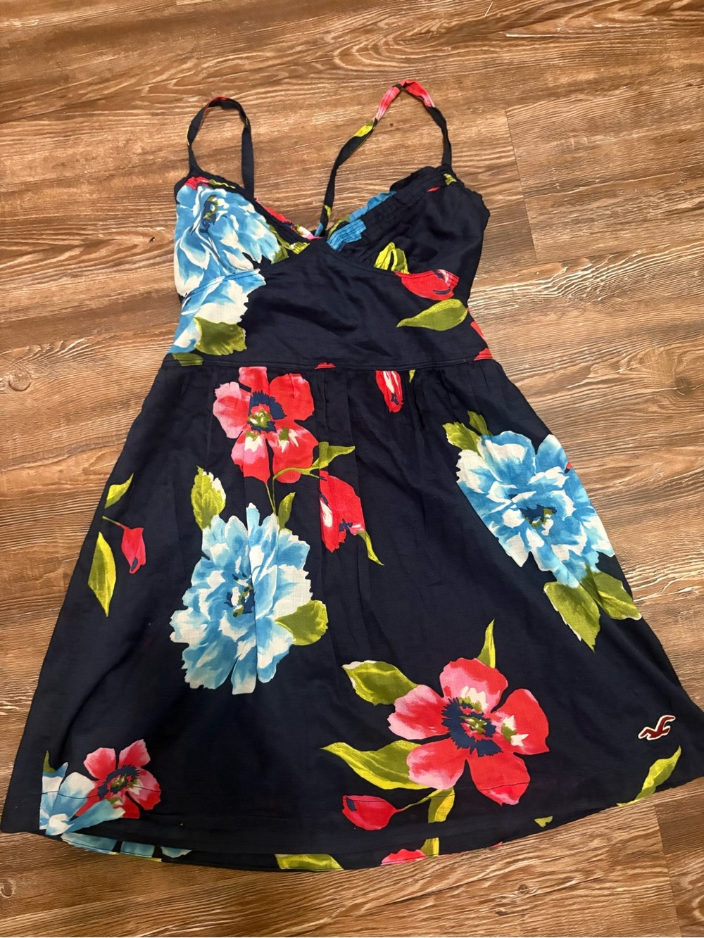 Hollister Navy Floral Spaghetti-Strap Sundress with Blue & Pink Flowers